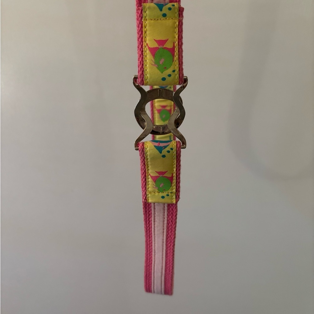 Douglas Paquette “H” Closure Tropical Fish Pink Canvas Belt Women’s Size Large - Picture 5 of 8